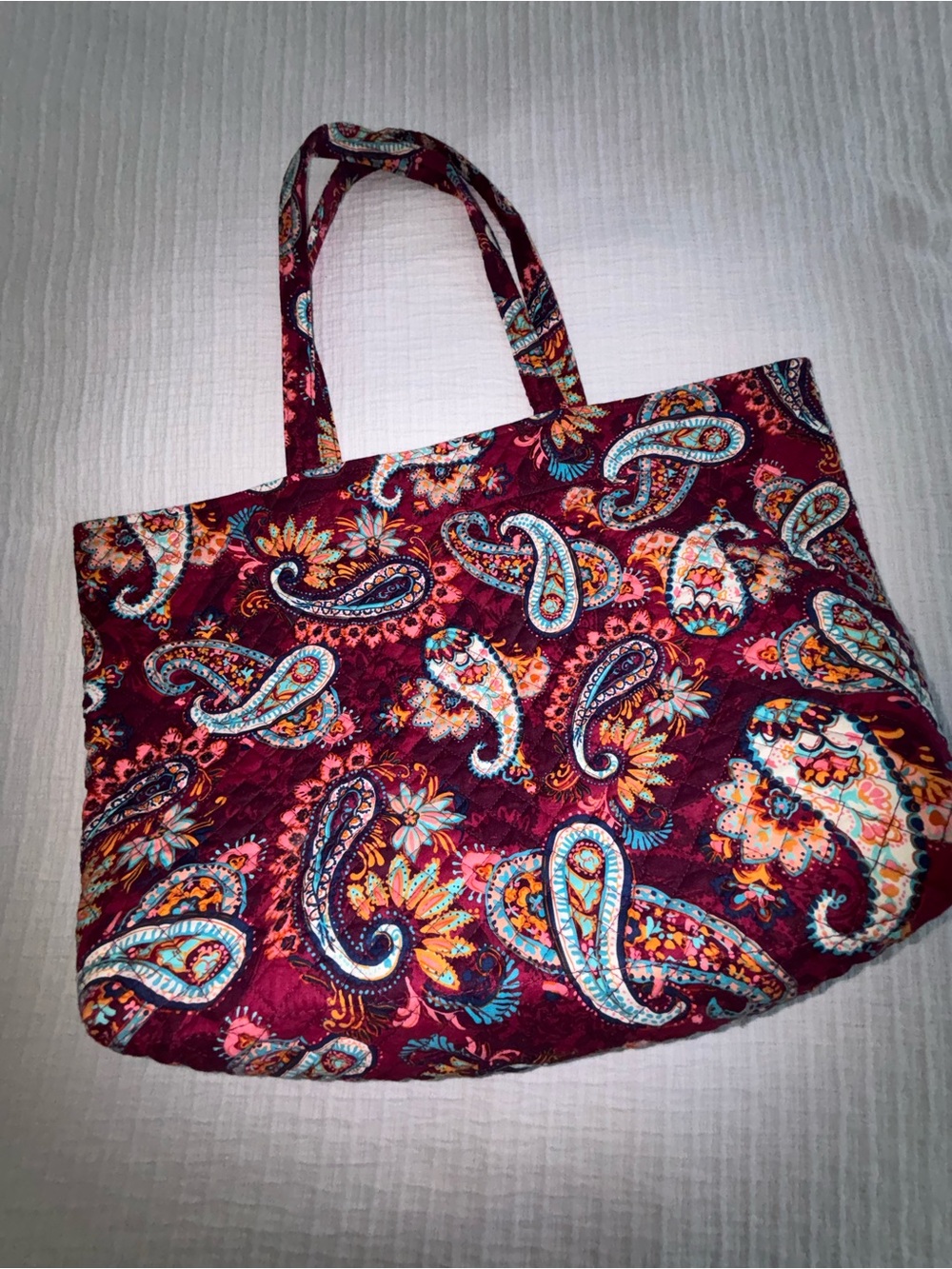 Vera Bradley Quilted Cotton Grand Tote Bag Paisley Jamboree Burgundy/Blue